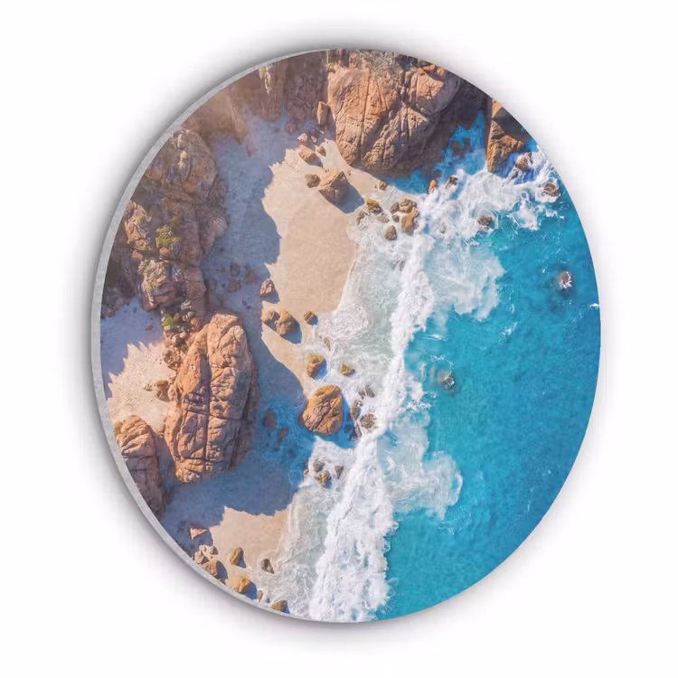 Strand - Zee - Rotsen - Natuur - Blauw Akoestische PET Vilt - Rond klein -3d