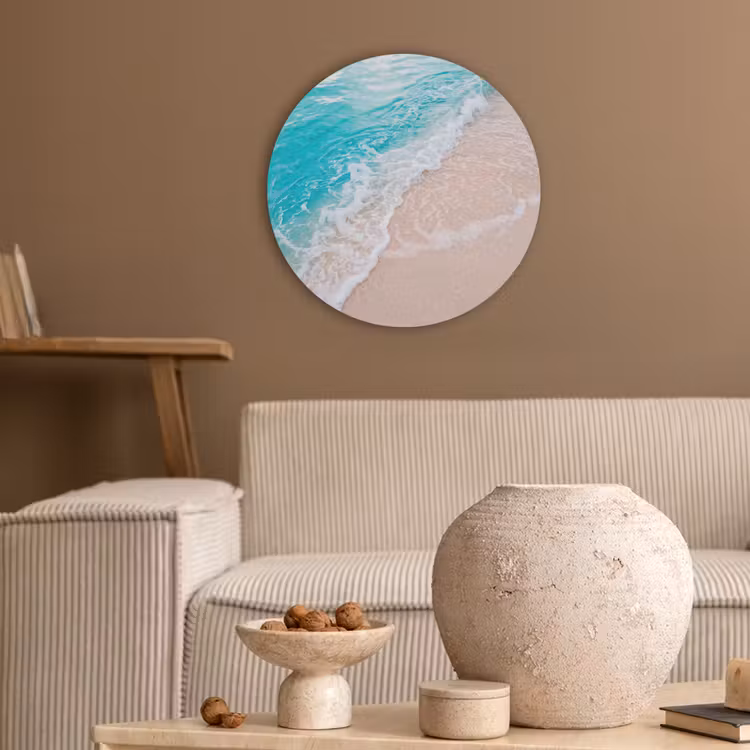 Strand - Zee - Golf - Natuur - Blauw Akoestische PET Vilt - Rond klein -sfeer1
