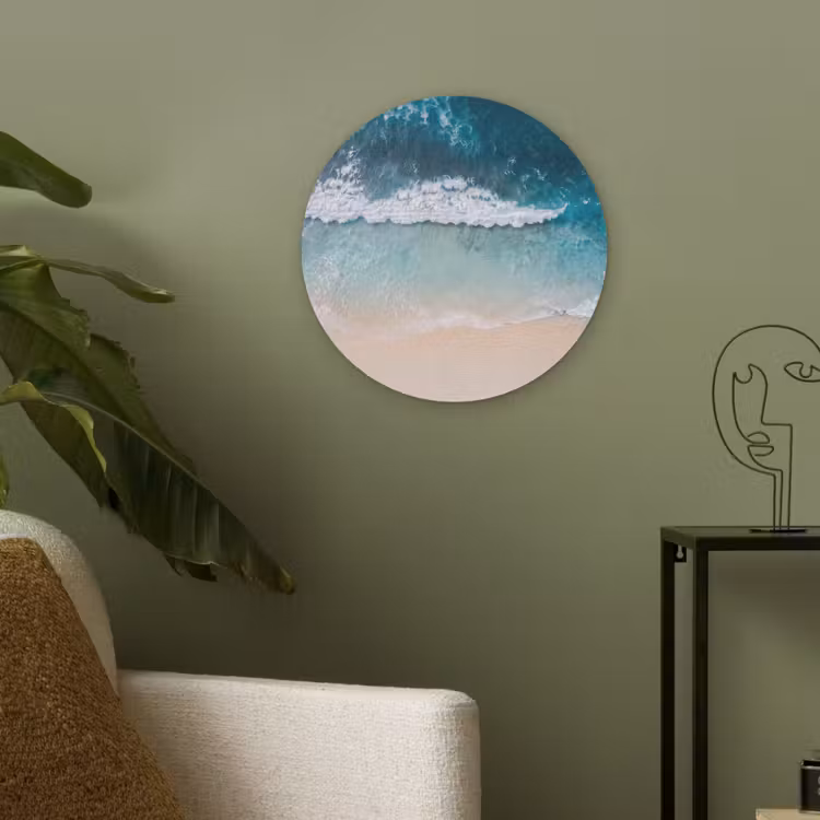 Strand - Zee - Golven - Natuur - Blauw Akoestische PET Vilt - Rond klein -sfeer2