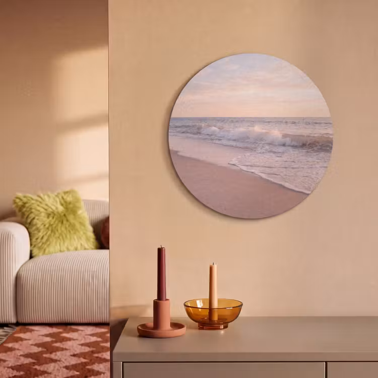 Strand - Zee - Golven - Natuur - Zonsondergang Akoestische PET Vilt - Rond klein -sfeer1