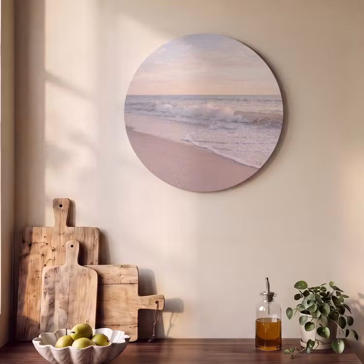 Strand - Zee - Golven - Natuur - Zonsondergang Akoestische PET Vilt - Rond klein -sfeer2