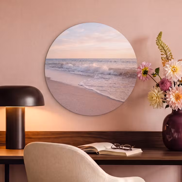 Strand - Zee - Golven - Natuur - Zonsondergang Akoestische PET Vilt - Rond klein -sfeer3