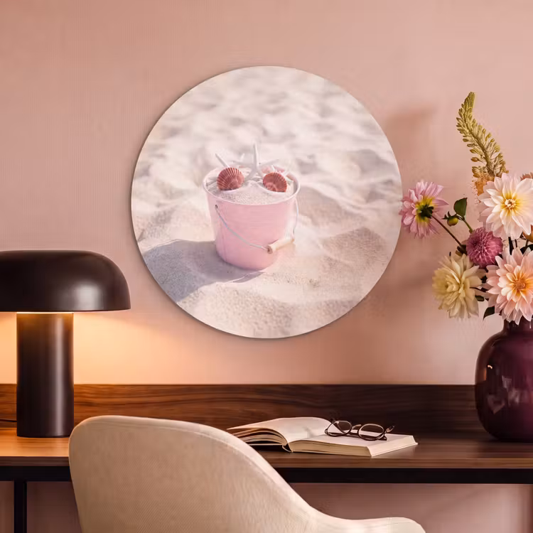 Strand - Schelpen - Zomer - Roze - Decoratie Akoestische PET Vilt - Rond klein -sfeer3