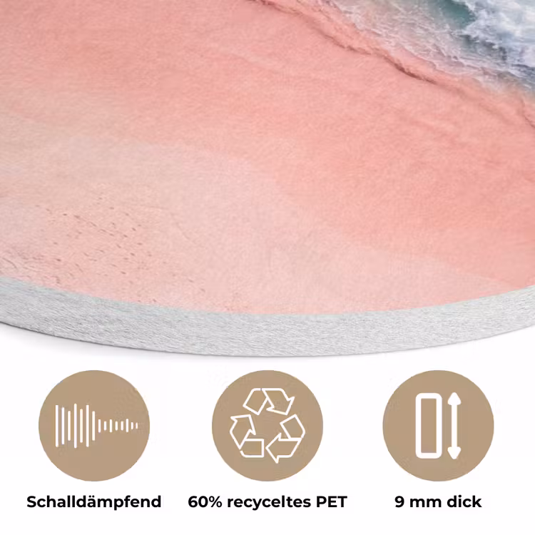 Strand - Oceaan - Golven - Roze Zand - Natuur Akoestische PET Vilt - Rond klein -closeup_DE