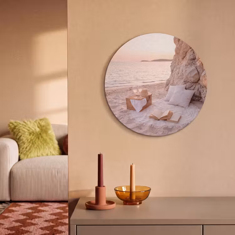 Strand - Picknick - Zonsondergang - Zomer - Natuur Akoestische PET Vilt - Rond klein -sfeer1