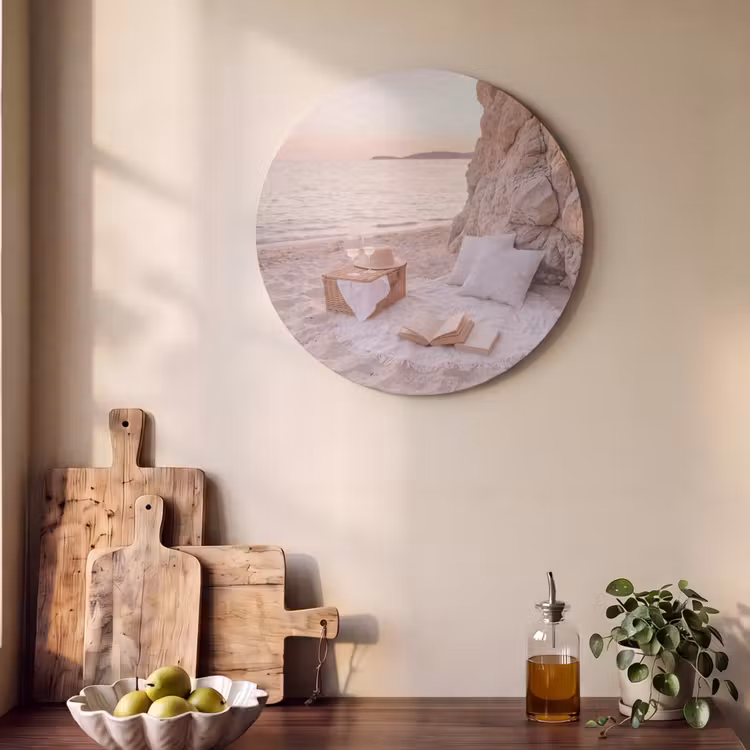 Strand - Picknick - Zonsondergang - Zomer - Natuur Akoestische PET Vilt - Rond klein -sfeer2