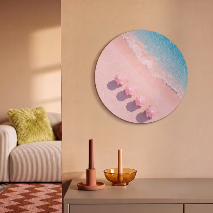 Strand - Roze zand - Zee - Zomer - Natuur Akoestische PET Vilt - Rond klein -sfeer1