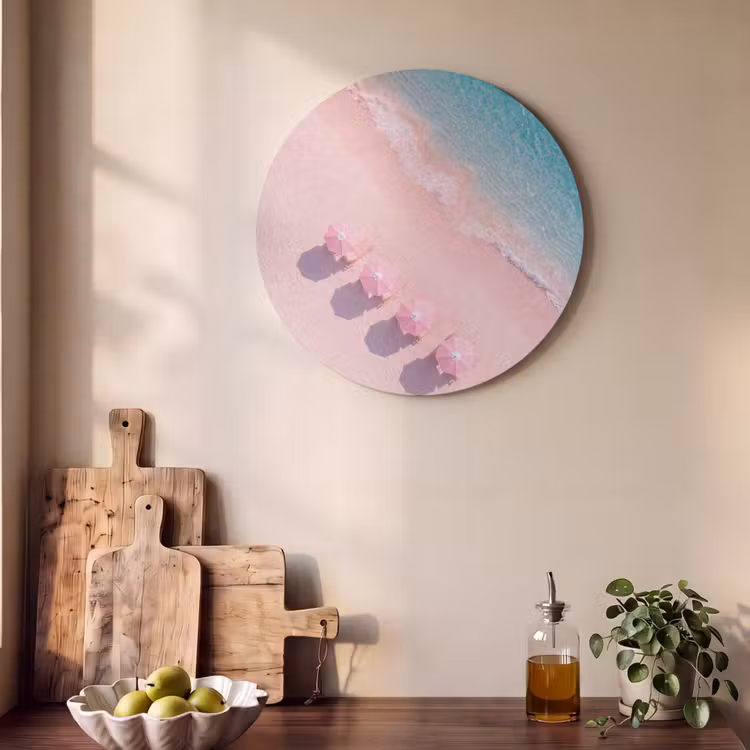 Strand - Roze zand - Zee - Zomer - Natuur Akoestische PET Vilt - Rond klein -sfeer2