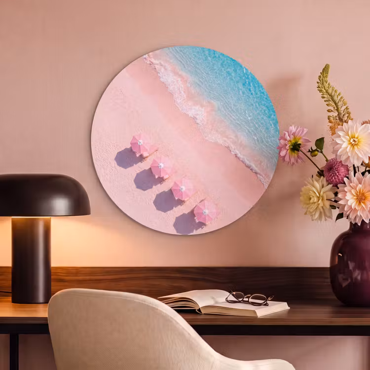 Strand - Roze zand - Zee - Zomer - Natuur Akoestische PET Vilt - Rond klein -sfeer3