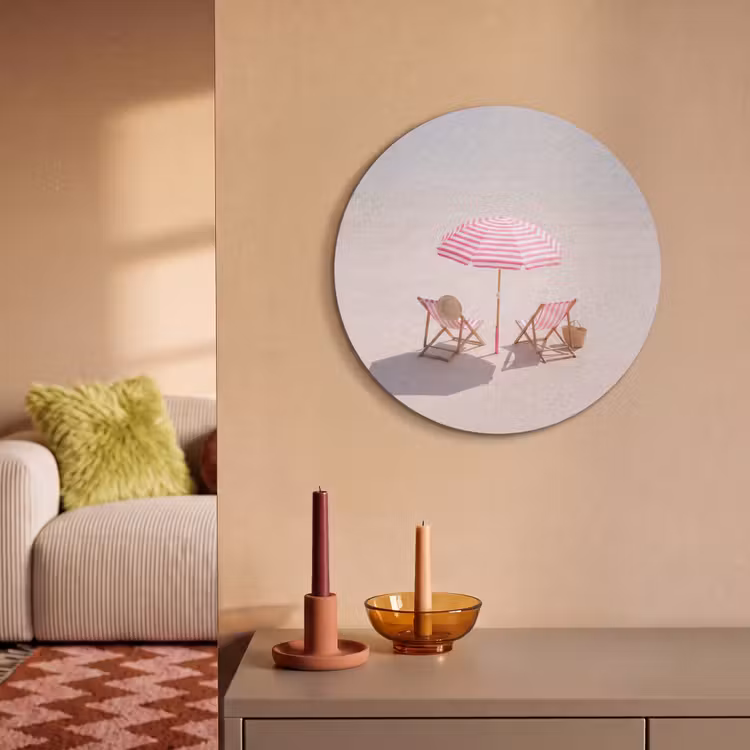Strand - Parasol - Ligstoel - Zomer - Roze Akoestische PET Vilt - Rond klein -sfeer1