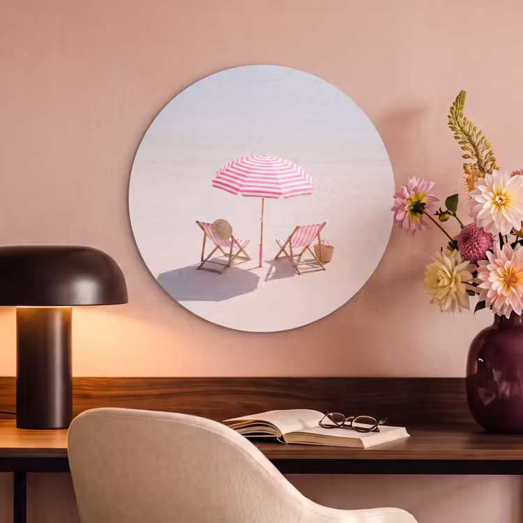 Strand - Parasol - Ligstoel - Zomer - Roze Akoestische PET Vilt - Rond klein -sfeer3