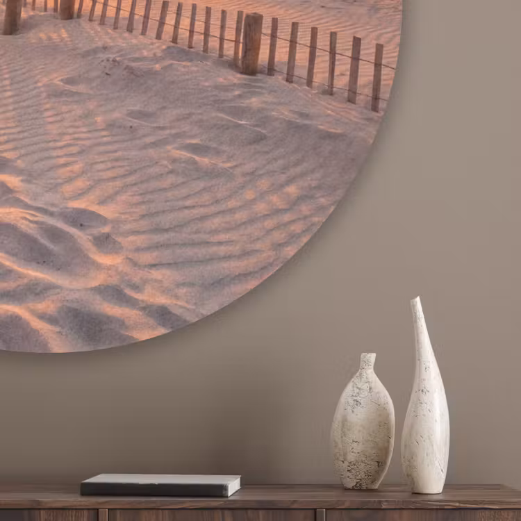 Strand - Zonsondergang - Zee - Natuur - Oranje Akoestische PET Vilt - Rond klein -sfeer5_closeup