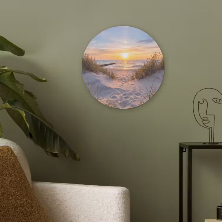 Strand - Zonsondergang - Natuur - Landschap Akoestische PET Vilt - Rond klein -sfeer2