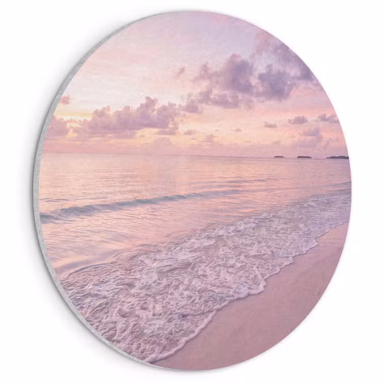 Strand - Zonsondergang - Natuur - Minimalistisch - Roze Akoestische PET Vilt - Rond klein -3d