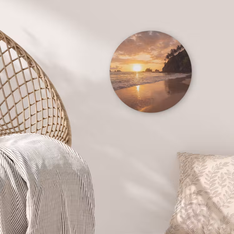 Strand - Zonsondergang - Natuur - Tropisch - Oranje Akoestische PET Vilt - Rond klein -sfeer4
