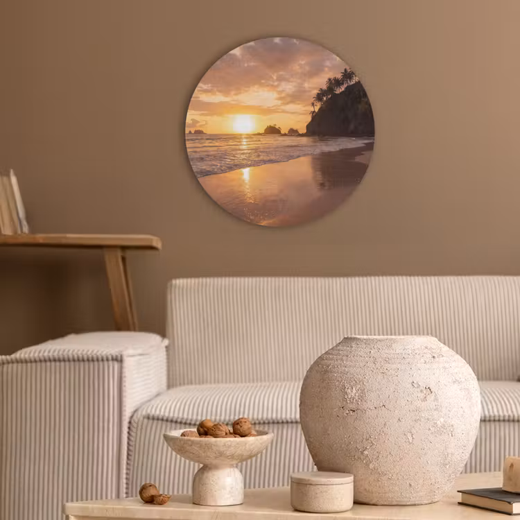 Strand - Zonsondergang - Natuur - Tropisch - Oranje Akoestische PET Vilt - Rond klein -sfeer1