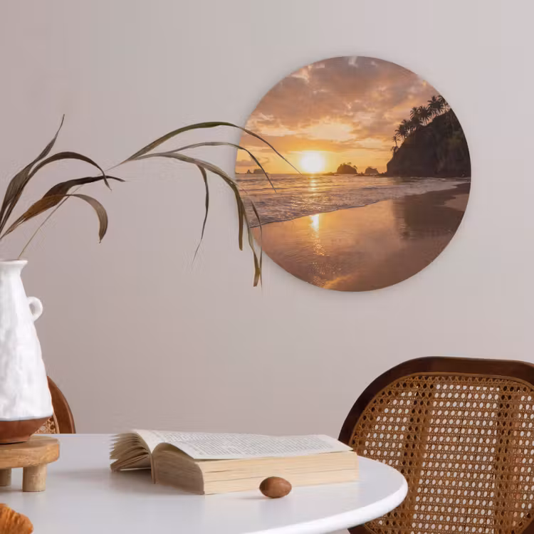 Strand - Zonsondergang - Natuur - Tropisch - Oranje Akoestische PET Vilt - Rond klein -sfeer3
