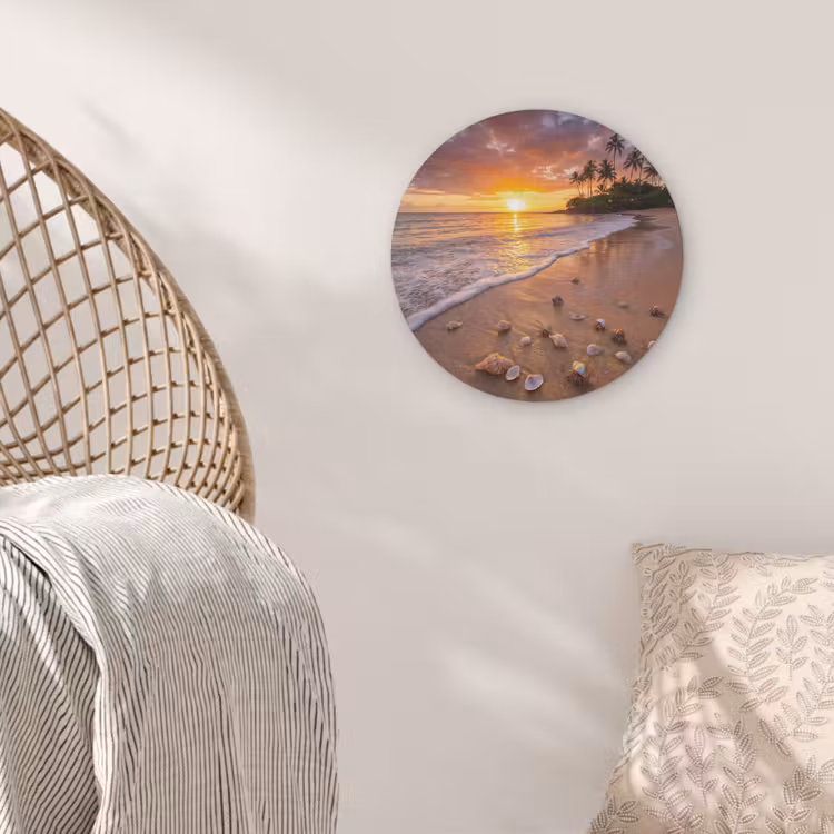 Strand - Zonsondergang - Palmbomen - Natuur - Oranje Akoestische PET Vilt - Rond klein -sfeer4