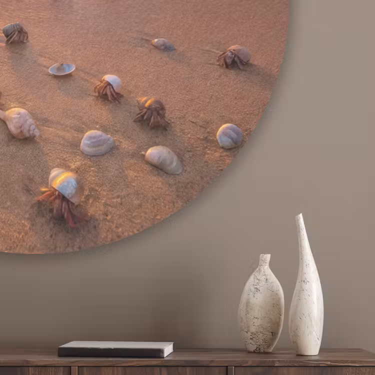 Strand - Zonsondergang - Palmbomen - Natuur - Oranje Akoestische PET Vilt - Rond klein -sfeer5_closeup