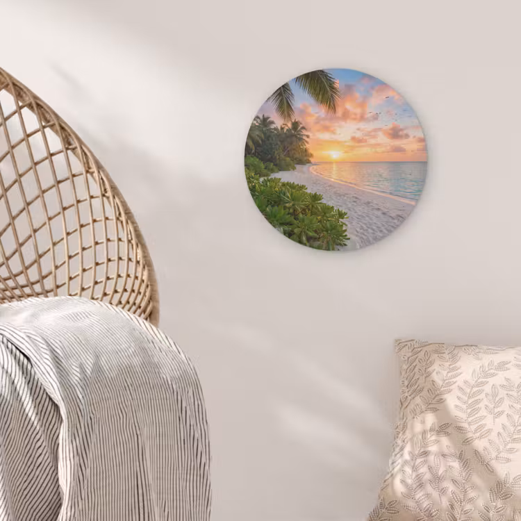 Strand - Zonsondergang - Palmbomen - Tropisch - Natuur Akoestische PET Vilt - Rond klein -sfeer4