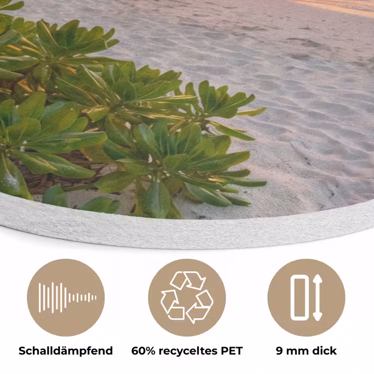 Strand - Zonsondergang - Palmbomen - Tropisch - Natuur Akoestische PET Vilt - Rond klein -closeup_DE