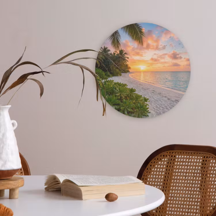 Strand - Zonsondergang - Palmbomen - Tropisch - Natuur Akoestische PET Vilt - Rond klein -sfeer3