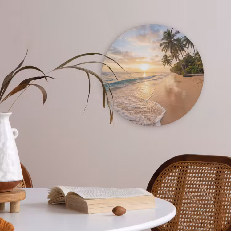Strand - Zonsondergang - Tropisch - Natuur - Goud Akoestische PET Vilt - Rond klein -sfeer3