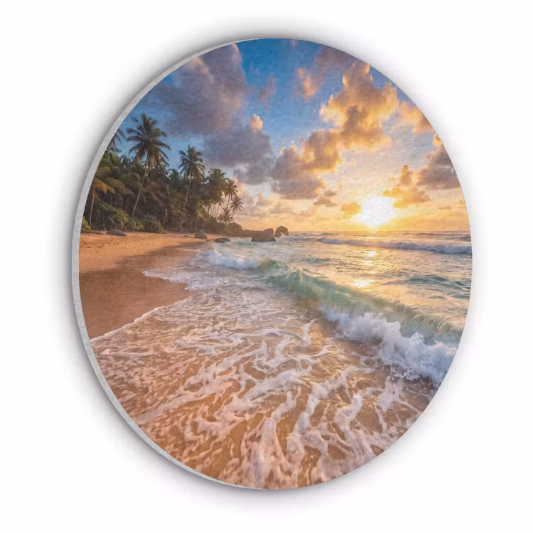 Strand - Zonsondergang - Golven - Natuur - Goud Akoestische PET Vilt - Rond klein -3d