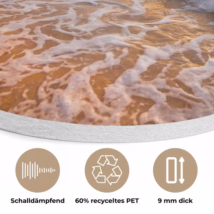 Strand - Zonsondergang - Golven - Natuur - Goud Akoestische PET Vilt - Rond klein -closeup_DE