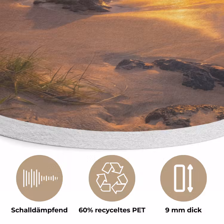 Strand - Zonsondergang - Golven - Natuur - Oranje Akoestische PET Vilt - Rond klein -closeup_DE