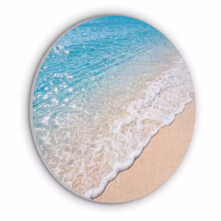 Strand - Water - Natuur - Blauw - Beige Akoestische PET Vilt - Rond klein -3d