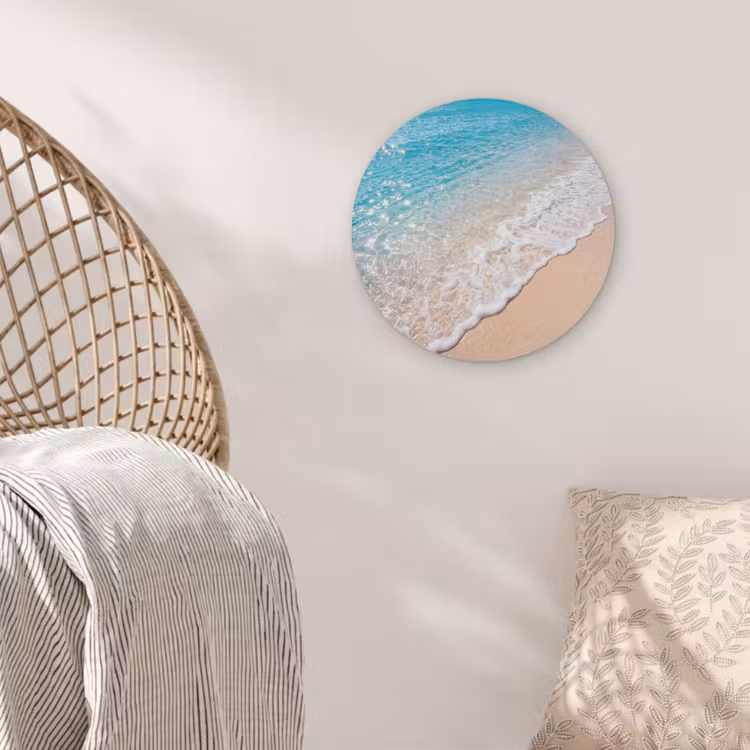 Strand - Water - Natuur - Blauw - Beige Akoestische PET Vilt - Rond klein -sfeer4