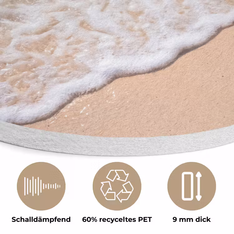 Strand - Water - Natuur - Blauw - Beige Akoestische PET Vilt - Rond klein -closeup_DE