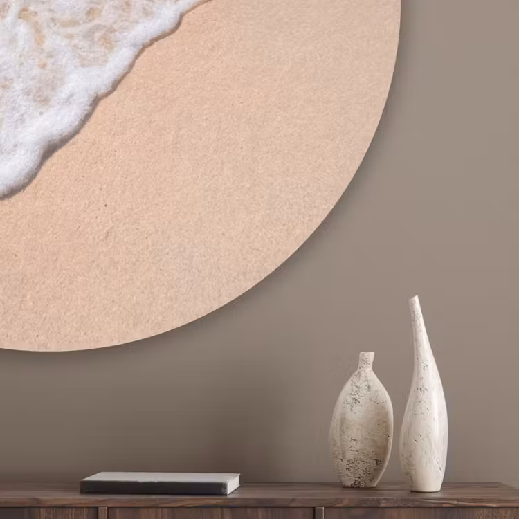 Strand - Water - Natuur - Blauw - Beige Akoestische PET Vilt - Rond klein -sfeer5_closeup