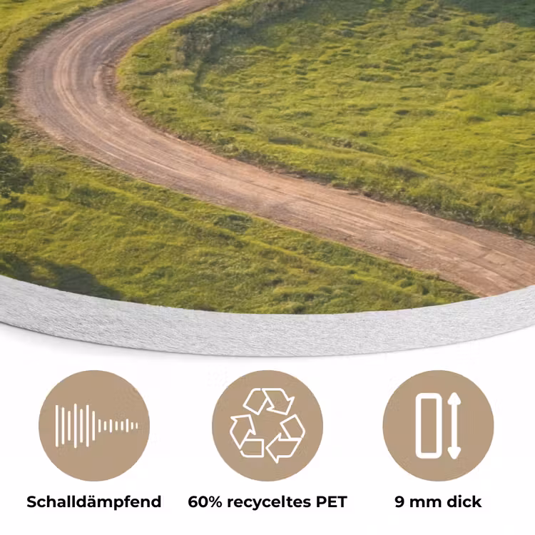 Weg - Weide - Natuur - Groen Akoestische PET Vilt - Rond klein -closeup_DE