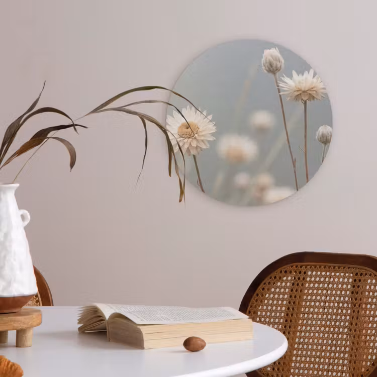 Strobloemen - Wit - Daglicht Akoestische PET Vilt - Rond klein -sfeer3