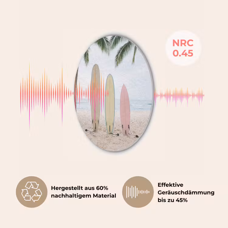 Surfboard - Palmbomen - Kleurrijk Akoestische PET Vilt - Rond klein -USP_DE