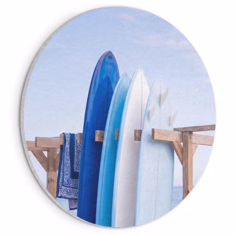 Surfplank - Strand - Zomer - Blauw - Water Akoestische PET Vilt - Rond klein -3d