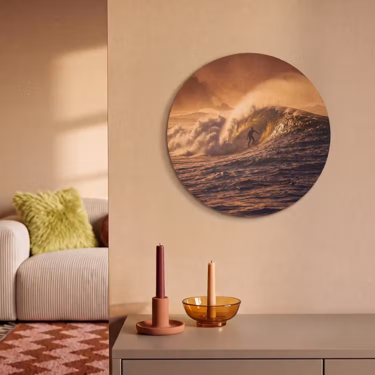Surfer - Golf - Oceaan - Sport - Oranje Akoestische PET Vilt - Rond klein -sfeer1