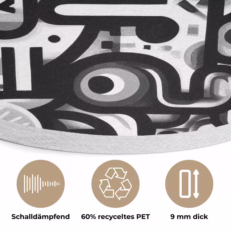 Symbolen - Abstract - Grafisch - Zwart Akoestische PET Vilt - Rond klein -closeup_DE