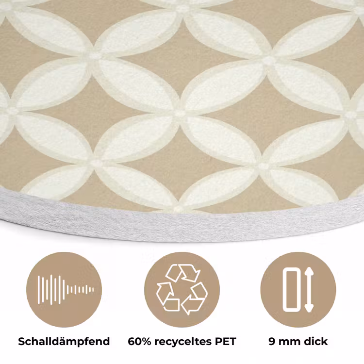Symmetrisch - Motief - Beige Akoestische PET Vilt - Rond klein 838 -closeup_DE