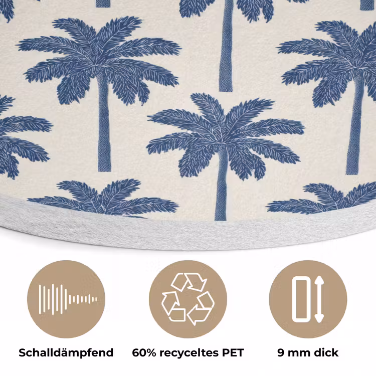 Symmetrisch - Palm - Blauw Akoestische PET Vilt - Rond klein 838 -closeup_DE