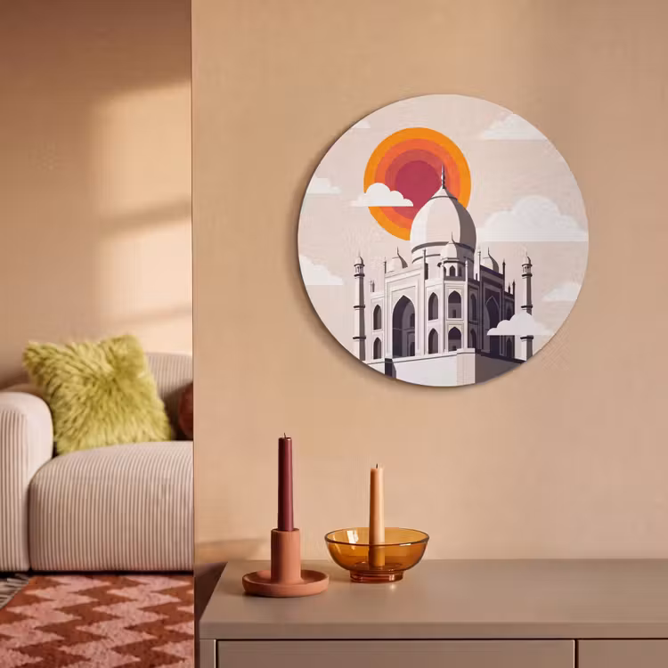 Taj Mahal - Zon - Koepel - Architectuur - India - Grafisch Akoestische PET Vilt - Rond klein -sfeer1