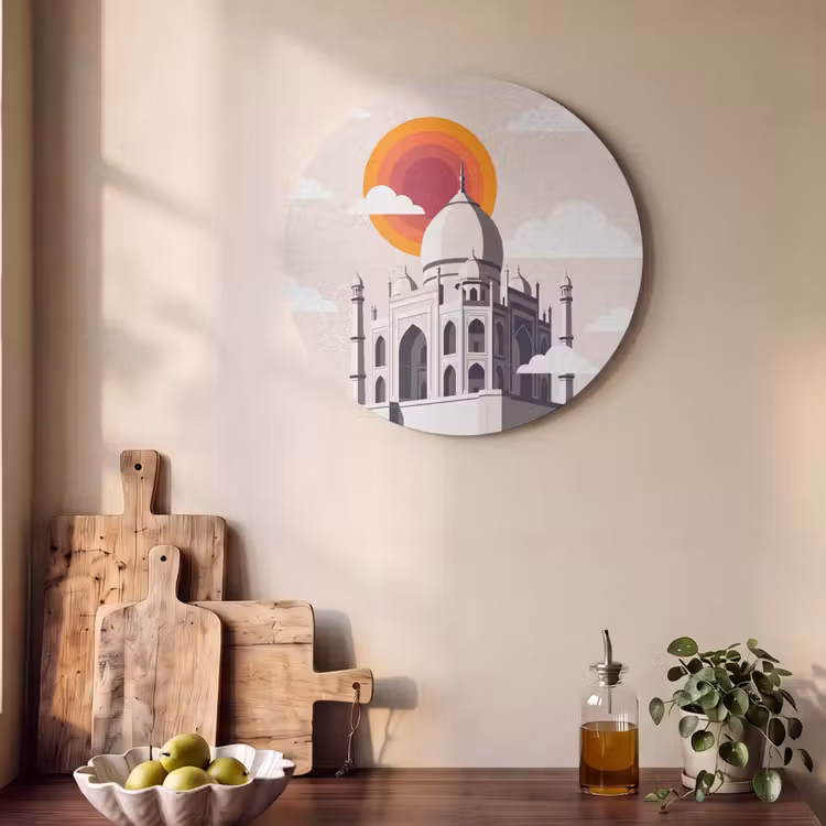 Taj Mahal - Zon - Koepel - Architectuur - India - Grafisch Akoestische PET Vilt - Rond klein -sfeer2