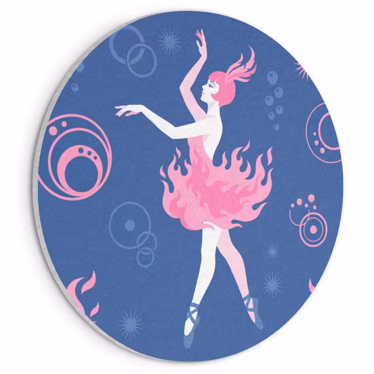 Danseres - Vlammenrok - Abstract - Roze - Blauw Akoestische PET Vilt - Rond klein -3d
