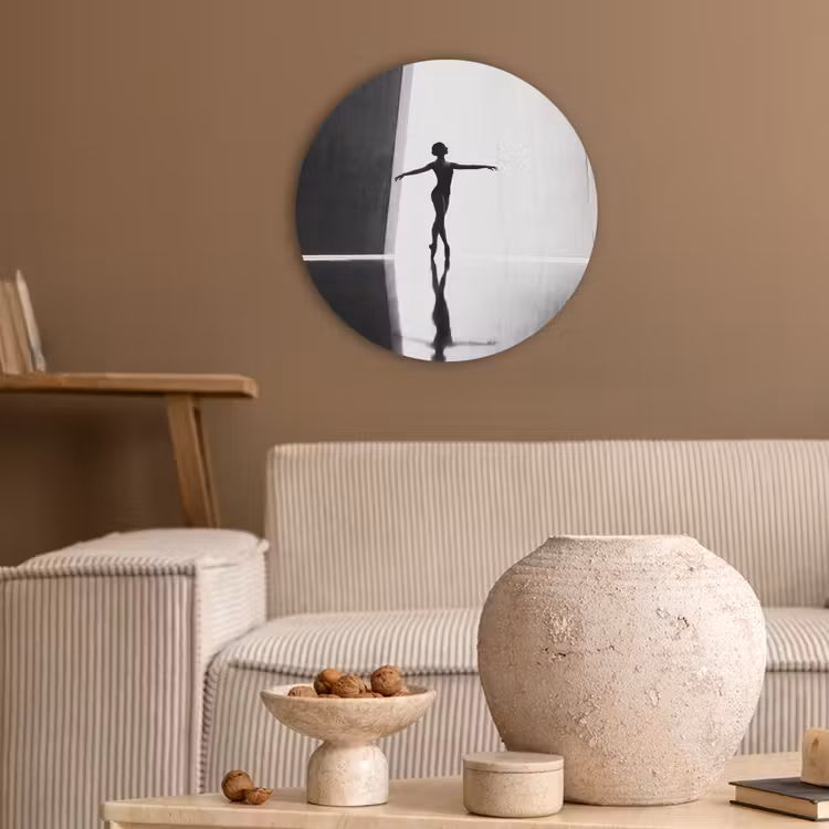 Danser - Silhouette - Kunst - Modern - Zwart-wit Akoestische PET Vilt - Rond klein -sfeer1