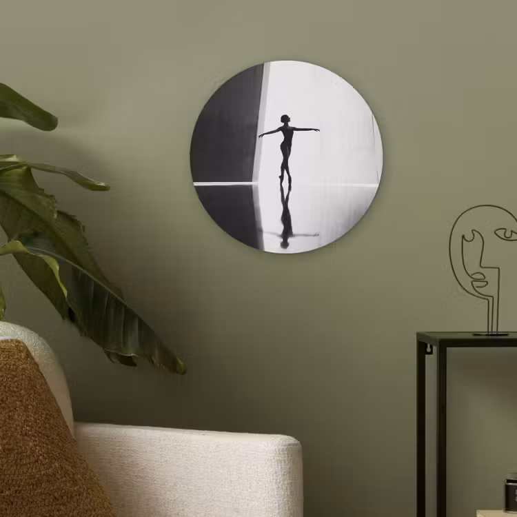 Danser - Silhouette - Kunst - Modern - Zwart-wit Akoestische PET Vilt - Rond klein -sfeer2
