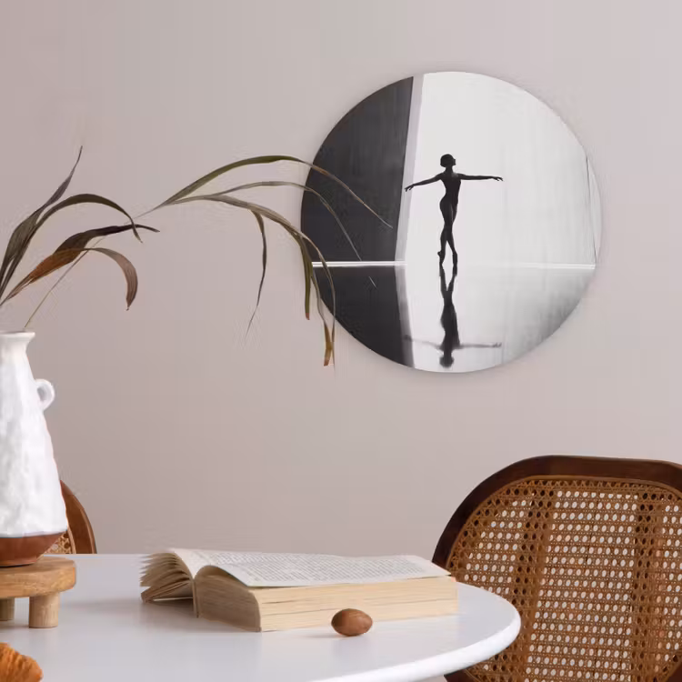 Danser - Silhouette - Kunst - Modern - Zwart-wit Akoestische PET Vilt - Rond klein -sfeer3