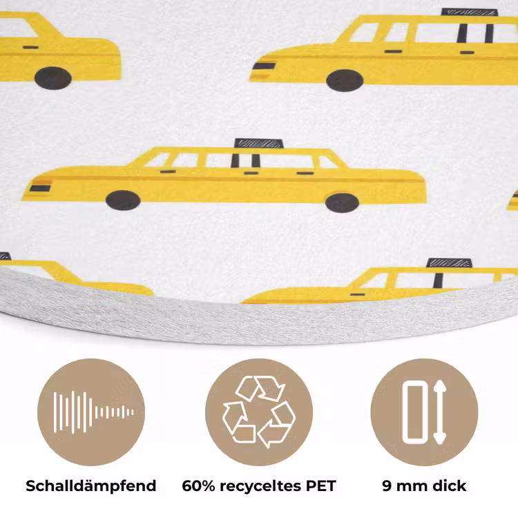 Taxi - Iconisch - Geel Akoestische PET Vilt - Rond klein 838 -closeup_DE