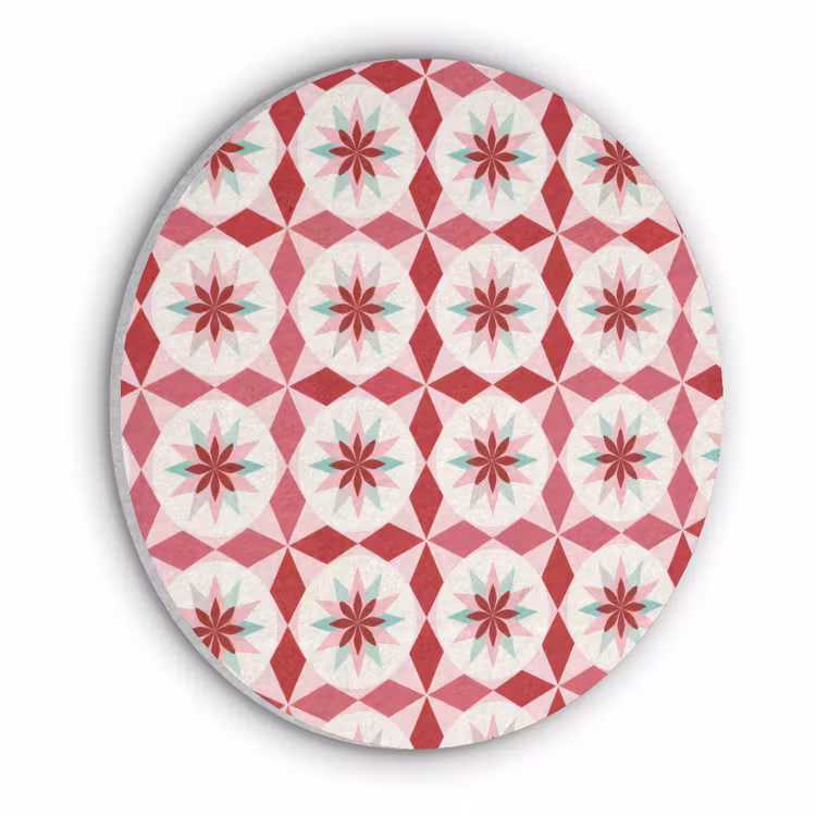 Tegelpatroon - Sterren - Retro - Roze - Mintgroen Akoestische PET Vilt - Rond klein 838 -3d